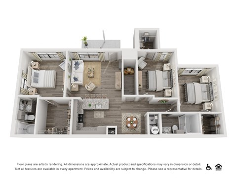 Floor plan for 3 beds, 2 baths, 1300 sqft
